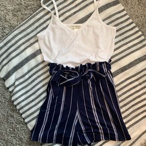 Francesca's Blue and White Steiped Tank Top Romper Size Large
